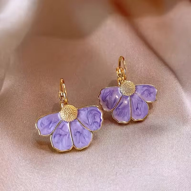 French Floral Drop Earrings Elegant Four-Petal Flower
