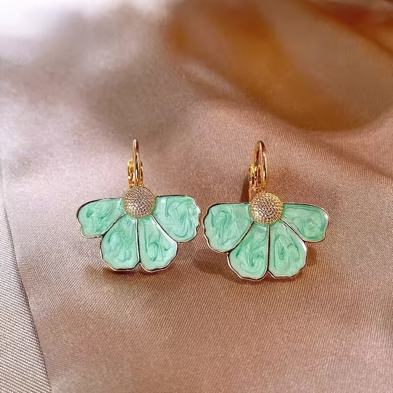 French Floral Drop Earrings Elegant Four-Petal Flower