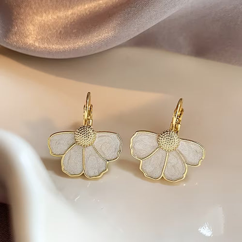 French Floral Drop Earrings Elegant Four-Petal Flower